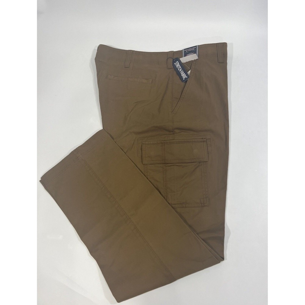 ROUNDTREE &YORKE CARGO PANTS MENS SIZE 42X30 STRETCH BROWN ZIP FLY NWT